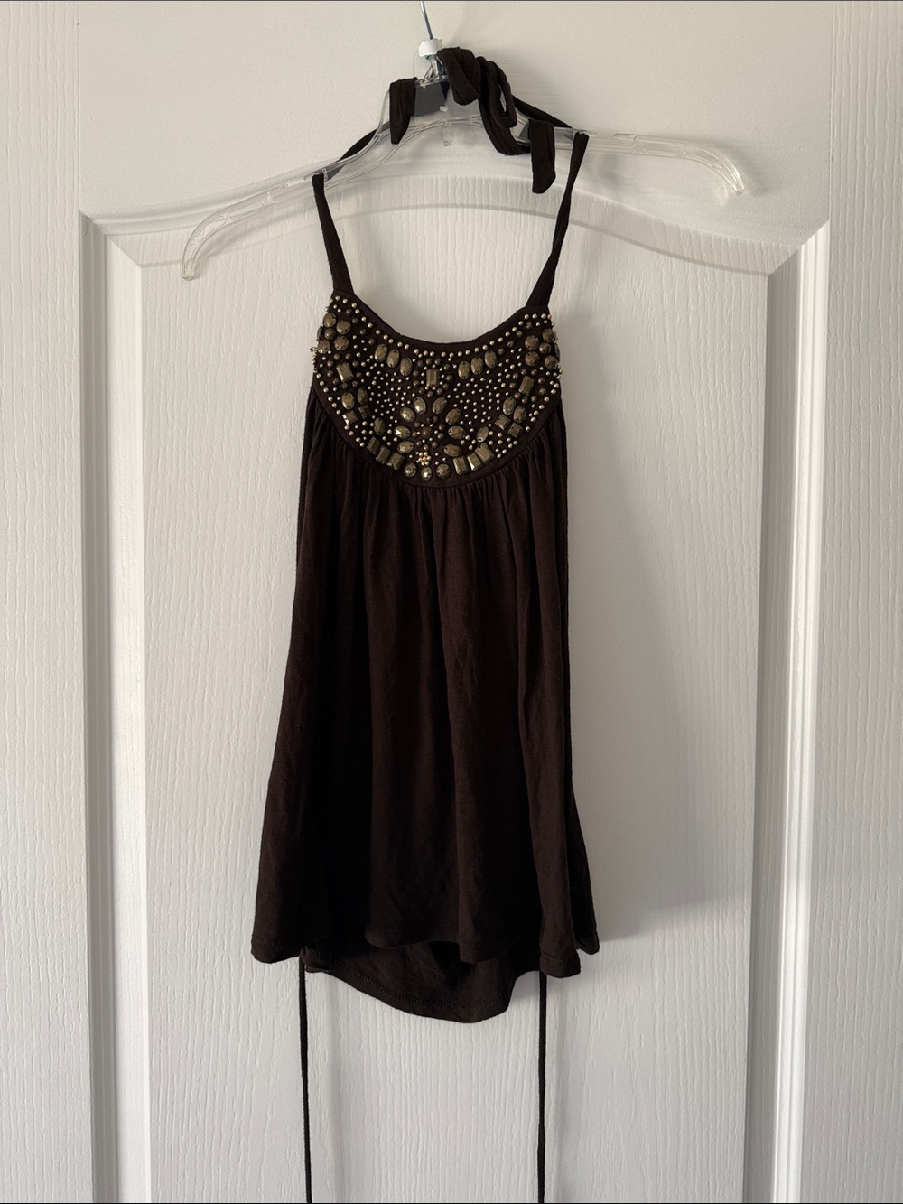 Beaded Halter Camisole in Dark Brown juniors, small medium size no tags